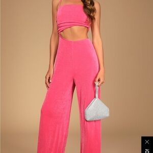 Hot pink asymmetrical cut out wide leg jumpsuit